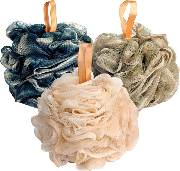 Fishent Bath Loofah Sponge, 3 Pack Loofahs Exfoliating Body Scrubber, 60G Soft Mesh Pouf Shower Puffs, Loofa for Women and Men