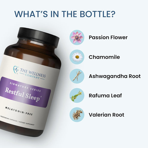 The Wellness Company Restful Sleep | 60 Capsules (1 Month Supply) | Natural Melatonin-Free Sleep Support | Non-Gmo, Vegan, Gluten Free | for