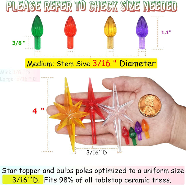 Ceramic Christmas Tree Replacement Lights/Bulbs, Ceramic Tree Medium Multicolor Twist Light Ornaments(117 Bulbs+5 Topper Star)