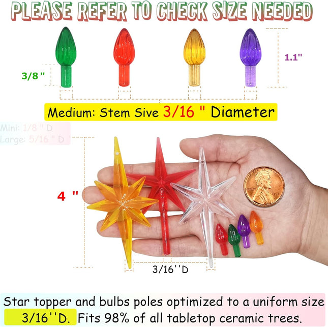 Ceramic Christmas Tree Replacement Lights/Bulbs, Ceramic Tree Medium Multicolor Twist Light Ornaments(117 Bulbs+5 Topper