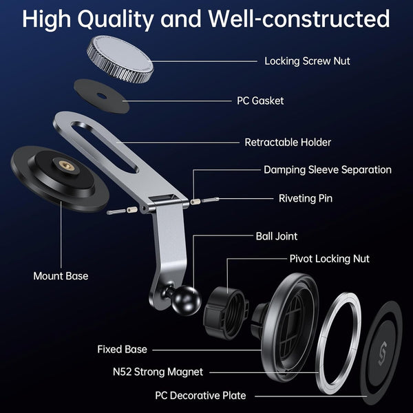 SYNCWIRE Fits Magsafe Car Mount for Universal Dashboard, Tesla Screen, Magnetic Phone Holder for Car, Foldable Aluminum Alloy Arm, Super Stable