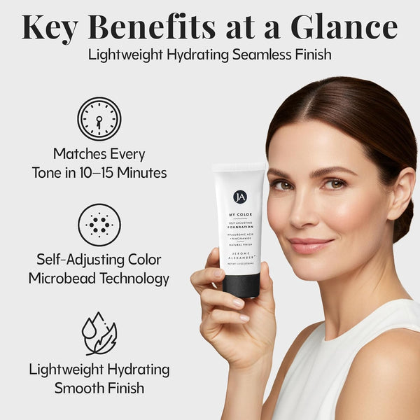 Jerome Alexander My Color Self-Adjusting Foundation, Hydrating & Lightweight Face Makeup, Skincare-Infused, with Kabuki Brush, Light, 1 oz 01 Light
