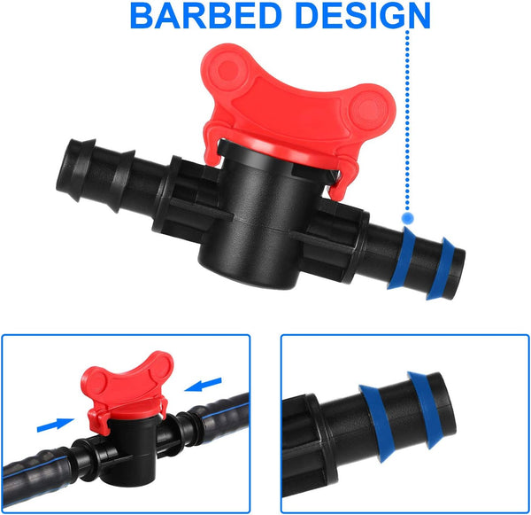 Boao Drip Irrigation Switch Valves - 1/2 Inch Double Male Barbed Valve - Manual Adjustment with Red Handle Top(4)