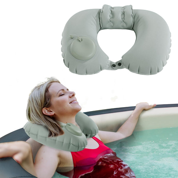 MABOZOO U-Shaped Hot Bathtub Pillow,Inflatable Spa Pillows for Hot Tub with Adjustable Button for Shower, Neck Support Headrest & Leg Pillow for