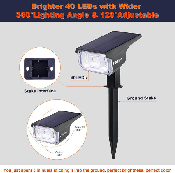 Solar Spot Lights, IP65 Waterproof 40 Leds Landscape Spotlights,Usb & Solar Powered Wall Lights Dark Sensing Auto On/Off,3 Modes Outdoor Solar