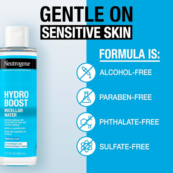 Neutrogena Hydro Boost Micellar Water with Hydrating Hyaluronic Acid, Micellar Cleansing Water for Sensitive Skin Removes Makeup, Dirt & Oil,