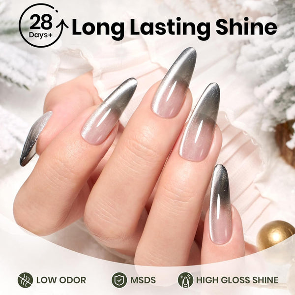 Beetles Cat Eye Gel Nail Polish - 15Ml Silver Shimmer Gel Polish with Magnet Soak off UV LED Nail Lamp Velvet Nail Polish Nail Art Salon DIY Home
