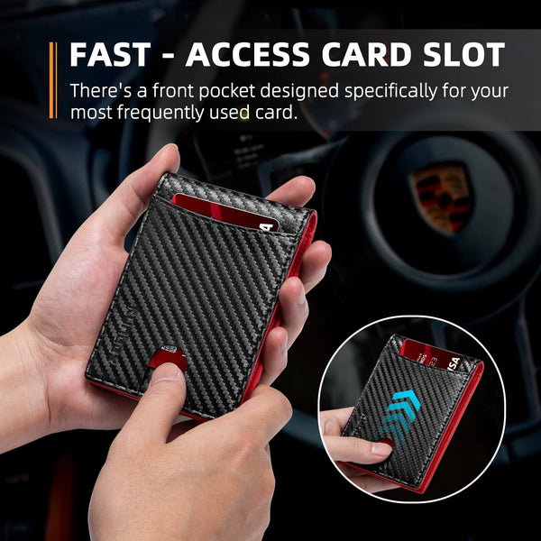 RUNBOX Slim Money Clip Wallets for Men RFID Blocking 11 Card Holder Minimalist Small Leather Bifold Men's Front Pocket Wallet Gift Box Carbon