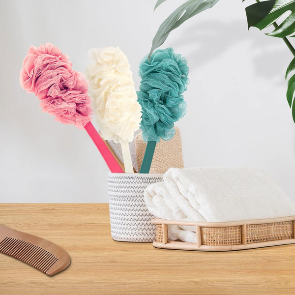 Back Scrubber for Shower, Qewro Loofah on a Stick as Shower Brush Exfoliating Body with Long Handle, Loofah Sponge Mens Loofah Bathing Accessories