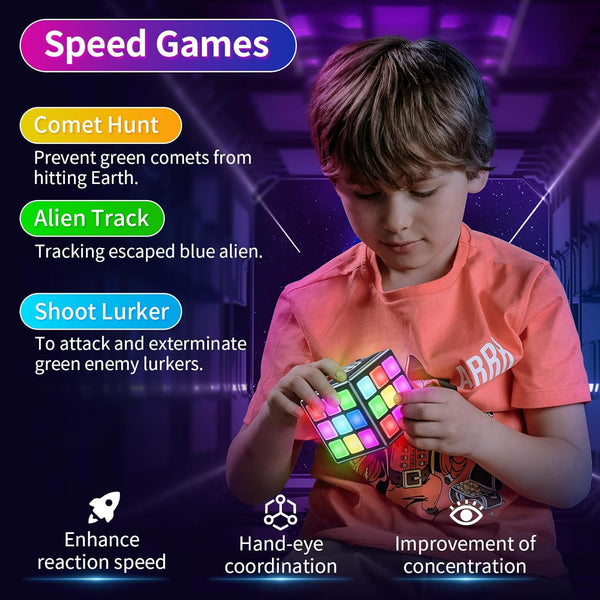 Rechargeable Game Cube - 15-In-1 Fun Brain Memory & Speed Games for Kids - Christmas Easter Birthday Gifts for Boys Girls Ages 6-12+ Years Old -