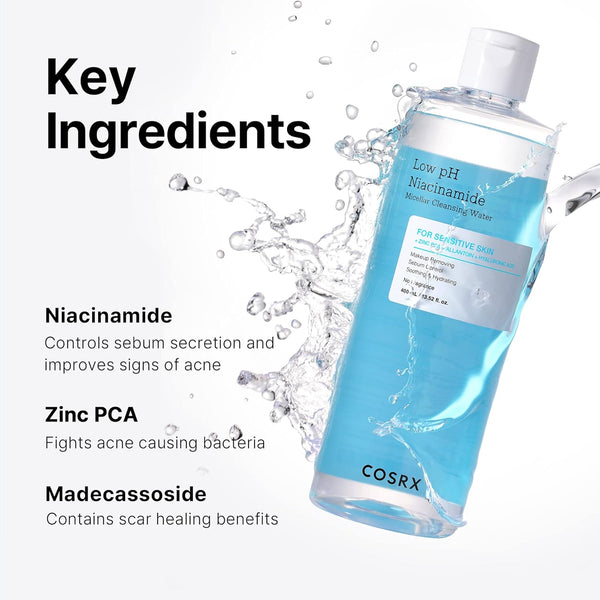 COSRX Low pH Niacinamide Micellar Cleansing Water Daily Mild Facial Cleansing Wash for Sensitive Skin, Sebum control, Korean Skin Care