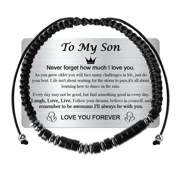 To My Son Bracelet from Mom,College Graduation Gifts for Son 2025,Morse Code Bracelets with Engraved Wallet Card,Adjustable Handmade Teens Boys