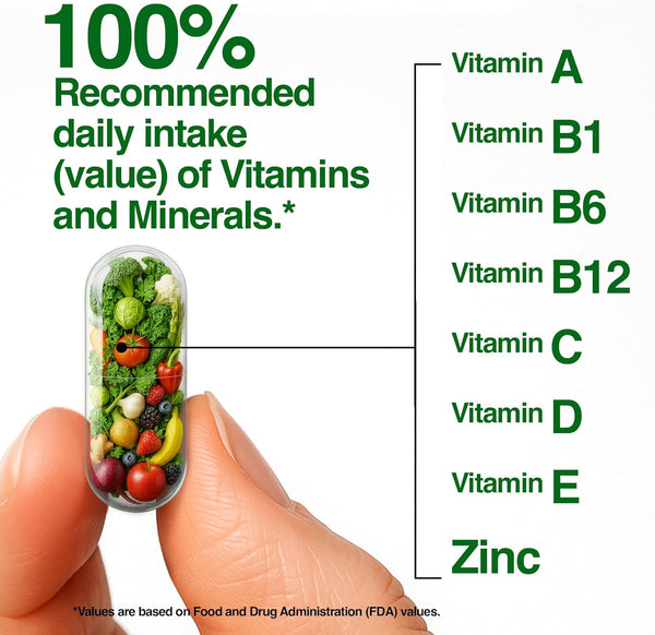 FeelGood Superfoods Vita Fruits and Veggies Capsules - 25 Superfood Ingredients, Fruit and Vegetable Multivitamin, 60 Count - for Men and Women -