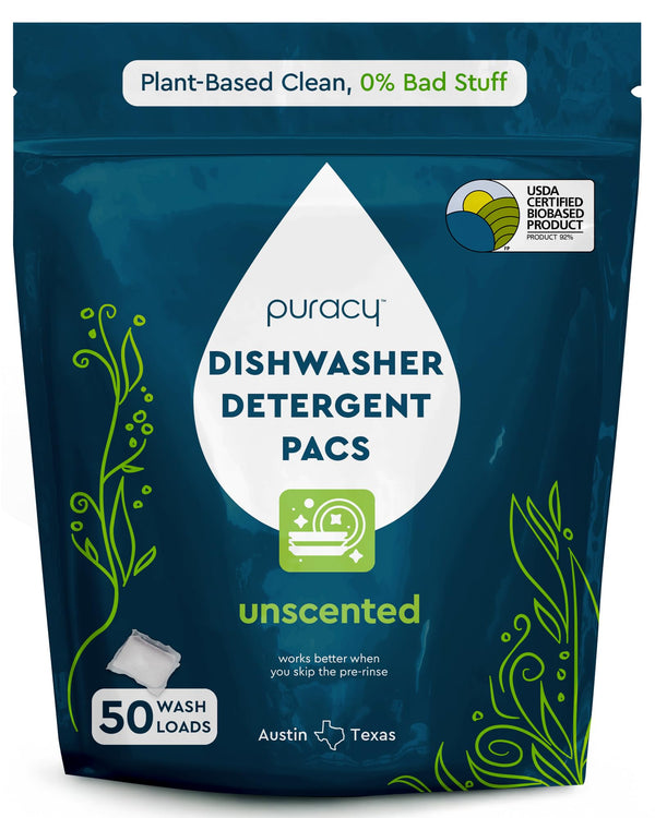 Puracy Dishwasher Pods, Natural Dishwasher Detergent, Free & Clear Dish Tabs - Enzyme-Powered, Spot & Residue Free - Tiktok Trend Items, Must