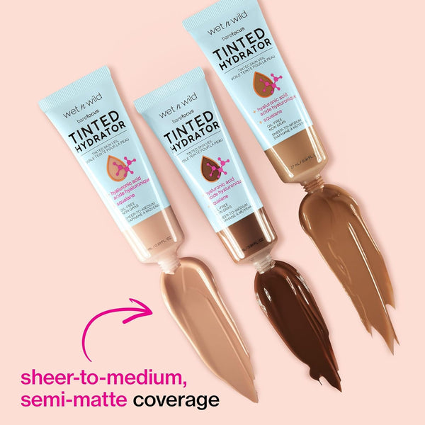 Wet N Wild Bare Focus Tinted Hydrator Matte Finish, Medium Tan, Oil-Free, Moisturizing Makeup | Hyaluronic Acid | Sheer to Medium Coverage