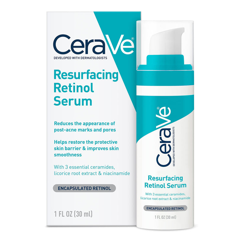 Cerave Resurfacing Retinol Serum for Post Acne Marks, Formulated with Licorice Root Extract & Niacinamide, Brightening Serum & Pore Minimizer for