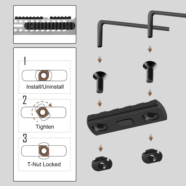 Single Picatinny Aluminum Accessory Rail Set for Mlock 3 5 7 9 11 13 Slots with 13 T-Nuts & Screws, 6 Wrench-Rounded Corner