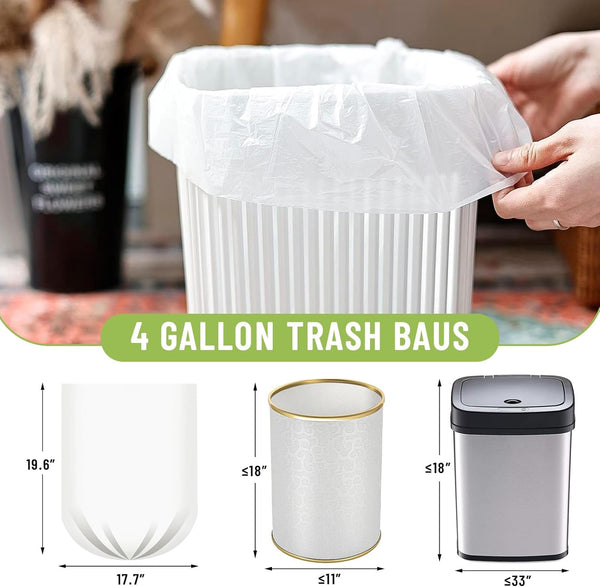 Limonlaviu Small Garbage Bags - 4 Gallon, 100 Count Unscented White Mini Trash Bags for Bathroom Can