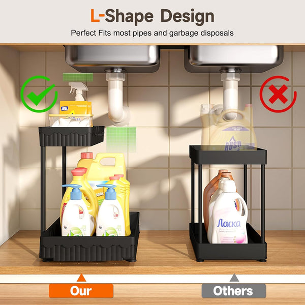 3 Pack Multi-Purpose Under Sink Organizers and Storage, 2026 L-Shaped Pull Out Cabinet Organizer for Bathroom & Kitchen, Under Cabinet Organizer