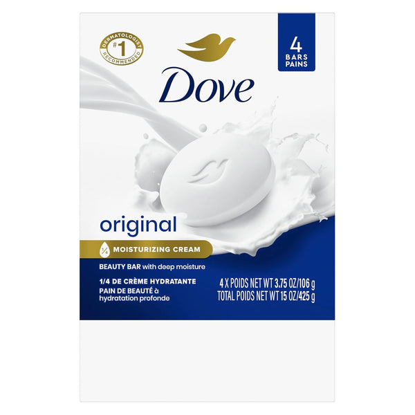 Dove Beauty Bar Gentle Skin Cleanser Moisturizing for Gentle Soft Skin Care Original Made with 1/4 Moisturizing Cream 3.75 Oz, 4 Bars