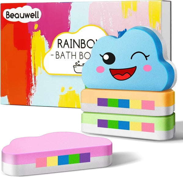 Rainbow Bath Bombs Gift Set, Handmade Organic 4 Pcs Bath Bombs for Kids Girls, Natural Kids Bubble Bath Fizzy, Mothers Day Gifts for Mom, Her, Women