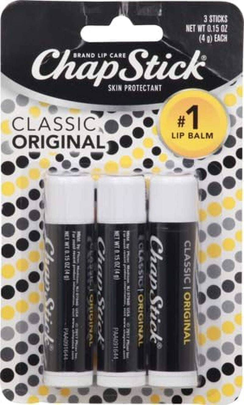 Chapstick Classic Original Lip Balm Tubes, Lip Care - 0.15 Oz (Pack of 3)