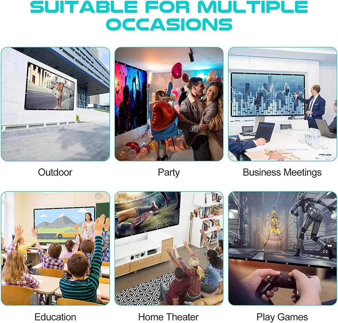 AAJK Outdoor Projection Screen 150 Inch, Washable Projector Screen 16:9 Foldable Anti-Crease Portable Projector Movies Screen for Home Theater Outdoor Indoor Support Double Sided Projection