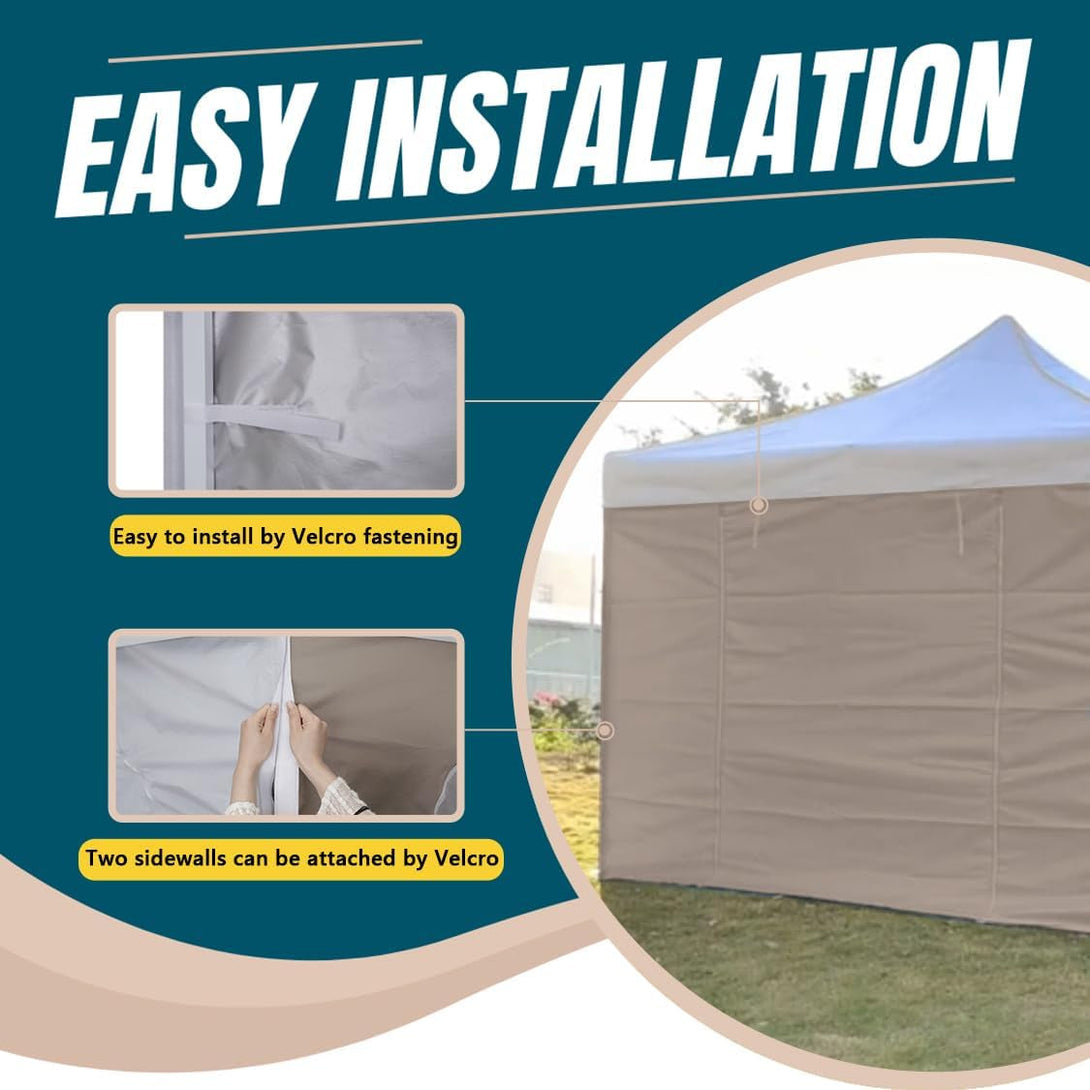 10X10 Pop up Canopy Tent Sidewalls - Straight Leg Compatible, 300D Waterproof Polyester with 99% UV Protection, 3 Piece Khaik Wall Set