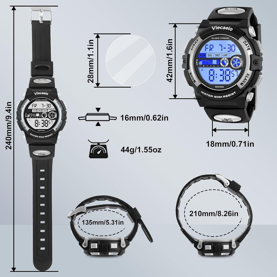 Kids Digital Watch for Boys Girls, Waterproof LED Colorful Lights Sports Watch Suitable for 5-17 Years Old Teenagers (With Gift Box)