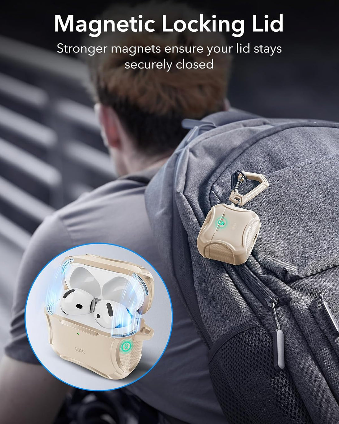 ESR for Airpods 4 Case (Halolock), Compatible with Airpods 4Th Generation Case (2024), Compatible with Magsafe, Powerful Drop Protection, Magnetic Lid, Cyber Series, Desert Titanium