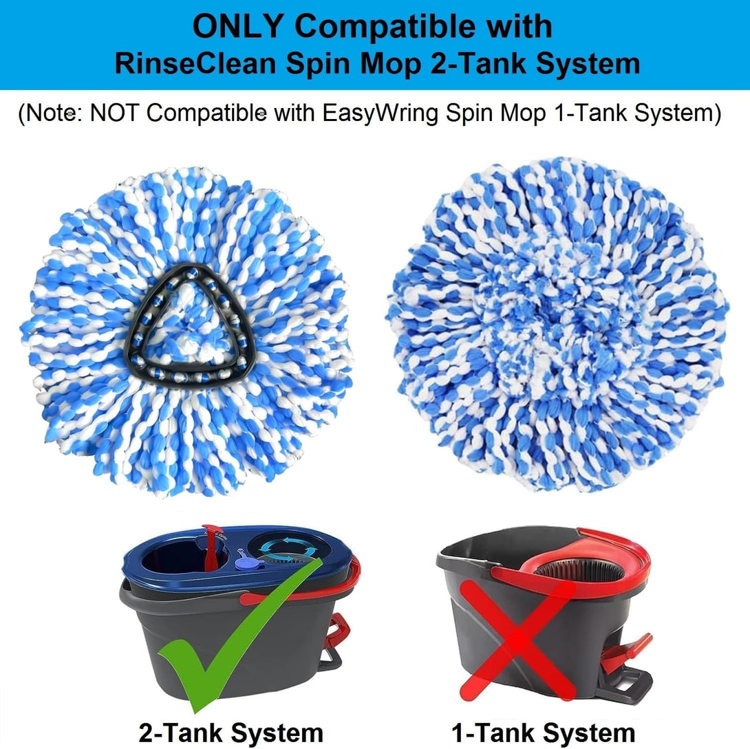 3 Pack Spin Mop Replacement Heads Compatible with O Cedar Rinseclean 2-Tank System, Microfiber Spin Mop Refills Replace Heads, Deep Cleaning, Machine Washable, Includes 1 Mop Base (Blue)