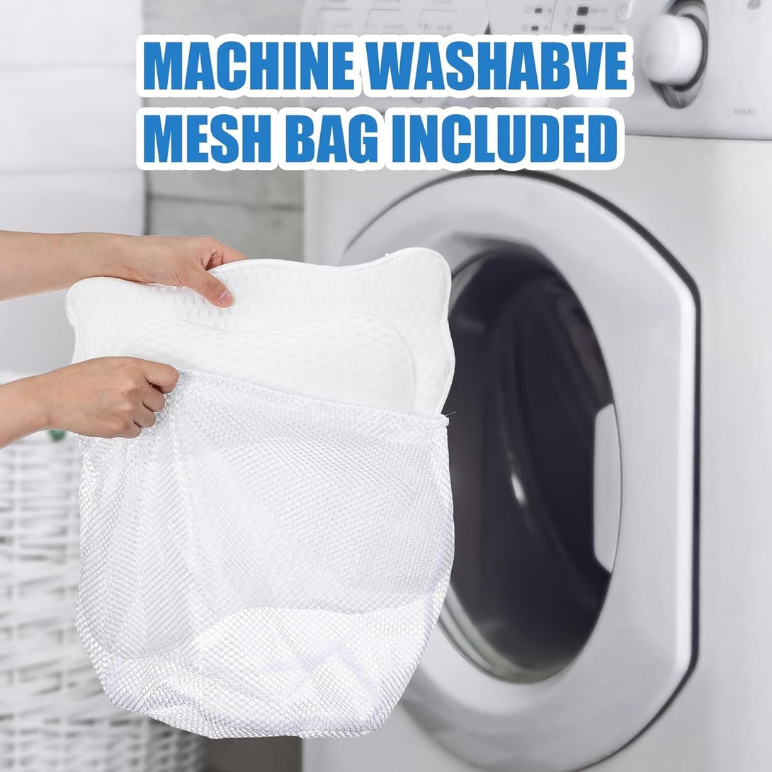 Thick Padded Ergonomic Bath Pillow for Tub, Support for Head Neck and Back, Slip-Resistant, Machine Washable Breathable Quick Dry Mesh Bathtub Headrest Pillows, Spa Rest Accessories, White