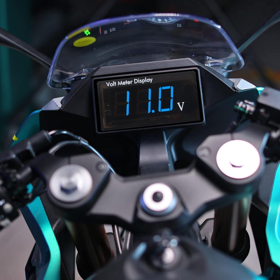 2Pcs DC 12V Car Digital Voltmeter Gauge LED Display DC 5-28V Voltage Mete Waterproof Voltage Display Voltmeter Gauge Meter Power Energy LED Volt Meter for Car Motorcycle (Blue)