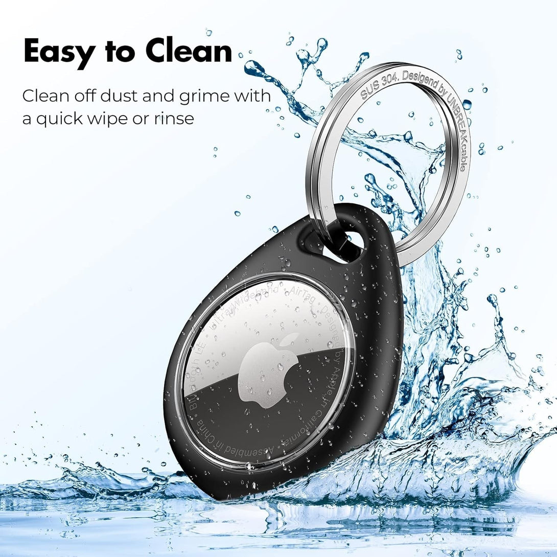 Unbreakcable Apple Airtag Holder - 4 Pack [Fit Tightly Design] [Easy to Install] [Hold Air Tag Securely] Waterproof TPU Shell Protective Case with 304 Stainless Steel Keychain Key Ring