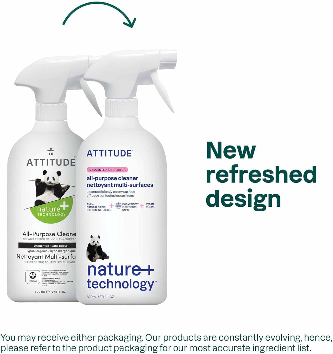 ATTITUDE All Purpose Cleaner, EWG Verified Multi-Surface Products, Vegan, Naturally Derived Multipurpose Cleaning Spray, Unscented, 27.1 Fl Oz