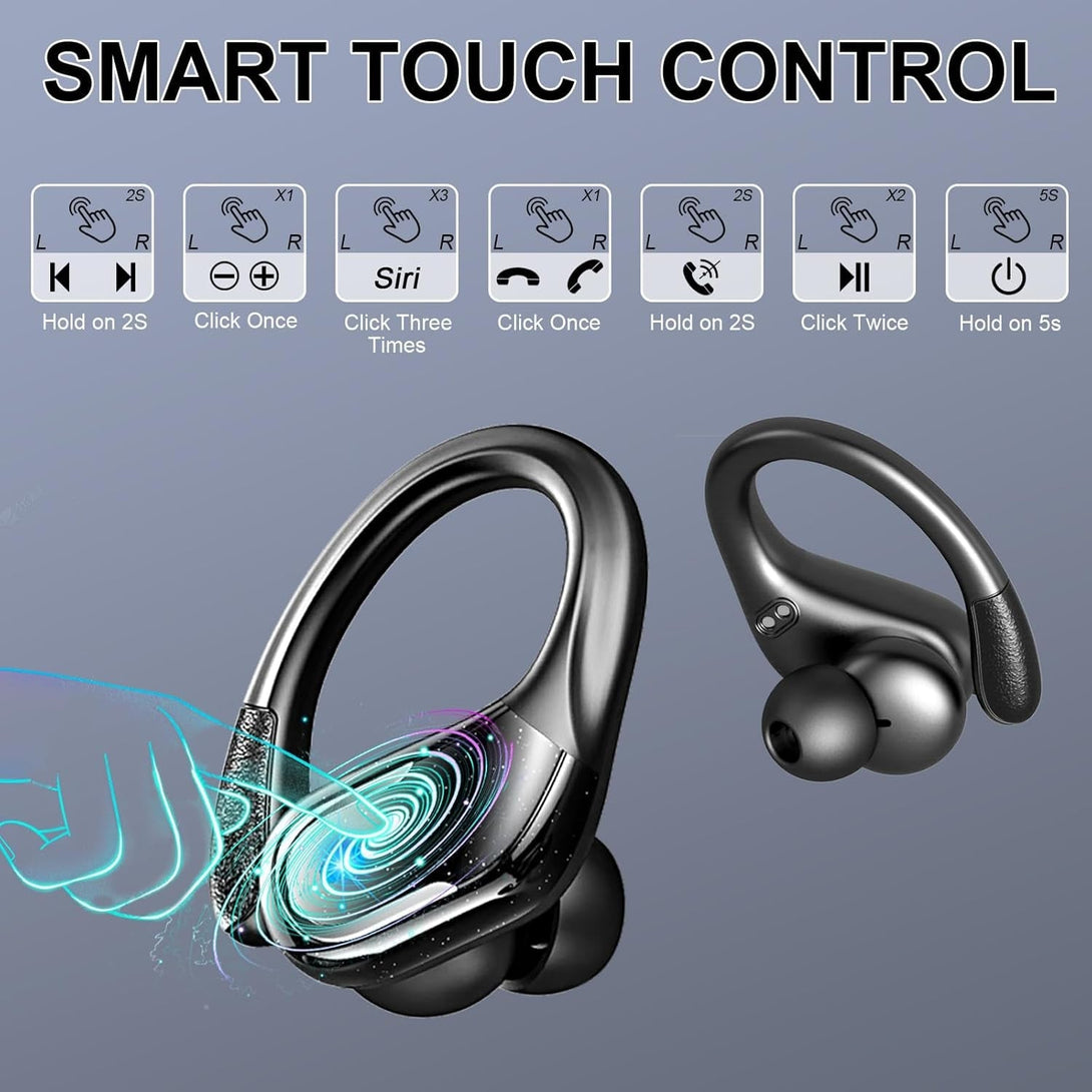 Wireless Earbuds Sport, Bluetooth 5.4 Headphones 2025 Bluetooth Earbuds with 75Hrs Stereo, 4 ENC Mic, Over-Ear Buds with Earhooks Noise Canceling Earphones , IP7 Waterproof Headset for Workout/Running