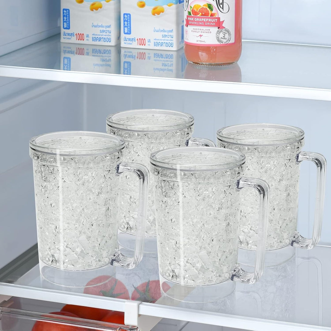 Double Wall Freezer Mug Frosty Mug Insulated Ice Cup with Gel 16Oz/450Ml (Set of 4)