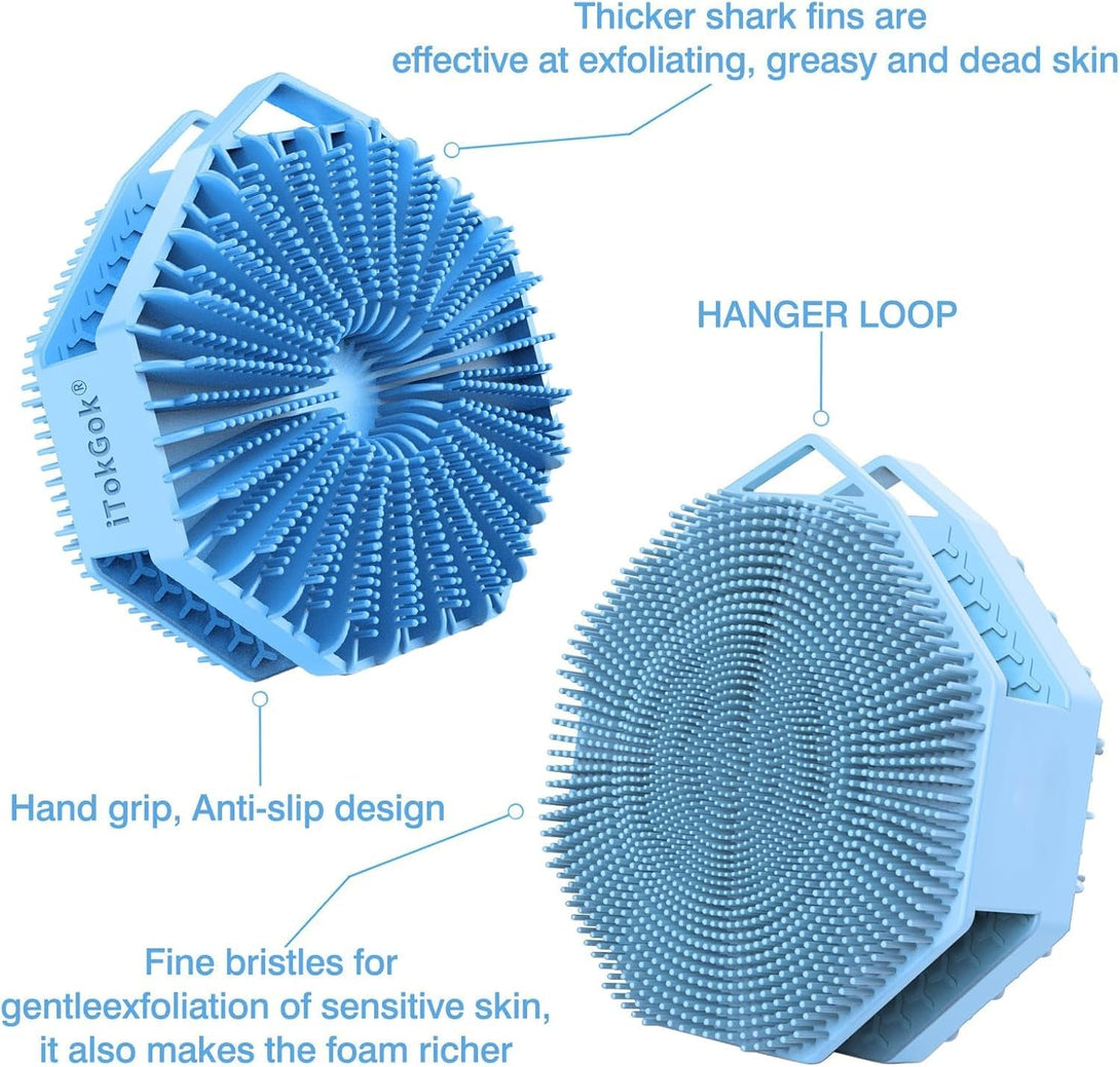 Itokgok® Silver-Infused 2-In-1 Silicone Body Scrubber, Double-Sided Design Body Brush Silicone Body Scrubber Exfoliating Body Brushes for Sensitive Skin for Showering, Silicone Loofah - Sky Blue