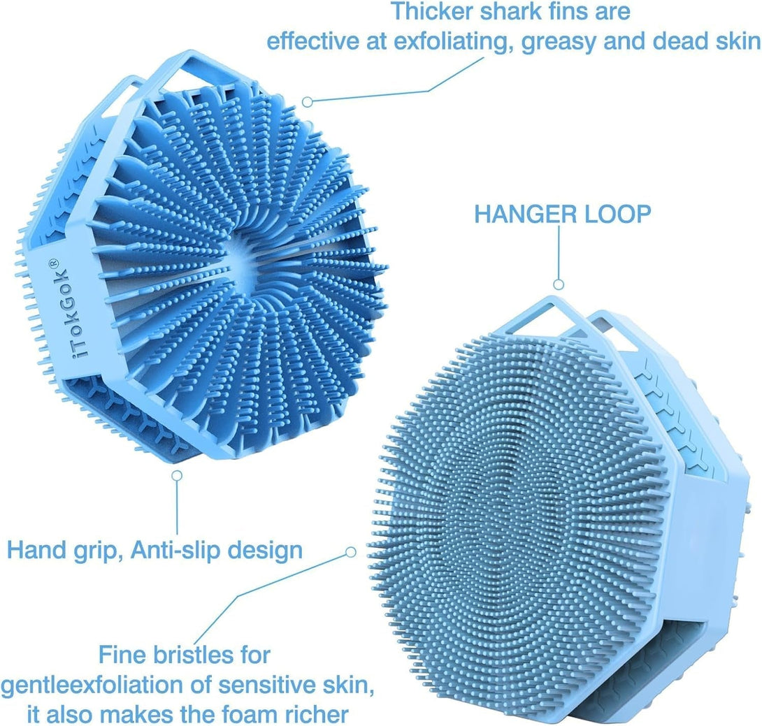 Itokgok® Silver-Infused 2-In-1 Silicone Body Scrubber, Double-Sided Design Body Brush Silicone Body Scrubber Exfoliating Body Brushes for Sensitive Skin for Showering, Silicone Loofah - Sky Blue