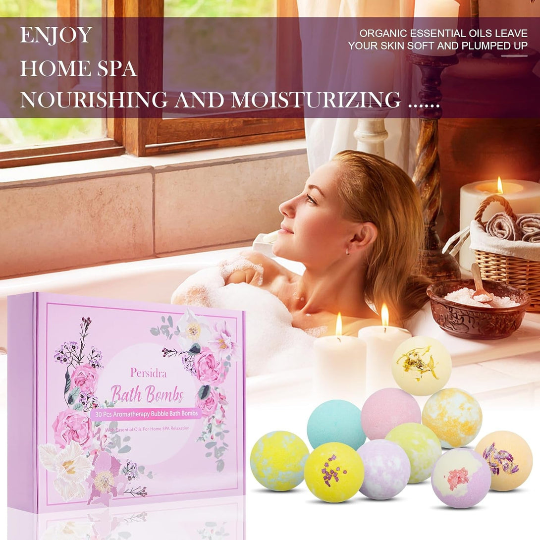 Bath Bombs for Women Gift Set - 30 Natural and Organic Bath Bombs with Essential Oils & Moisturizing Shea Butter, Spa Birthday Gift, Mother'S Day, Selfcare Gifts for Her, Women， Bridesmaid Gift