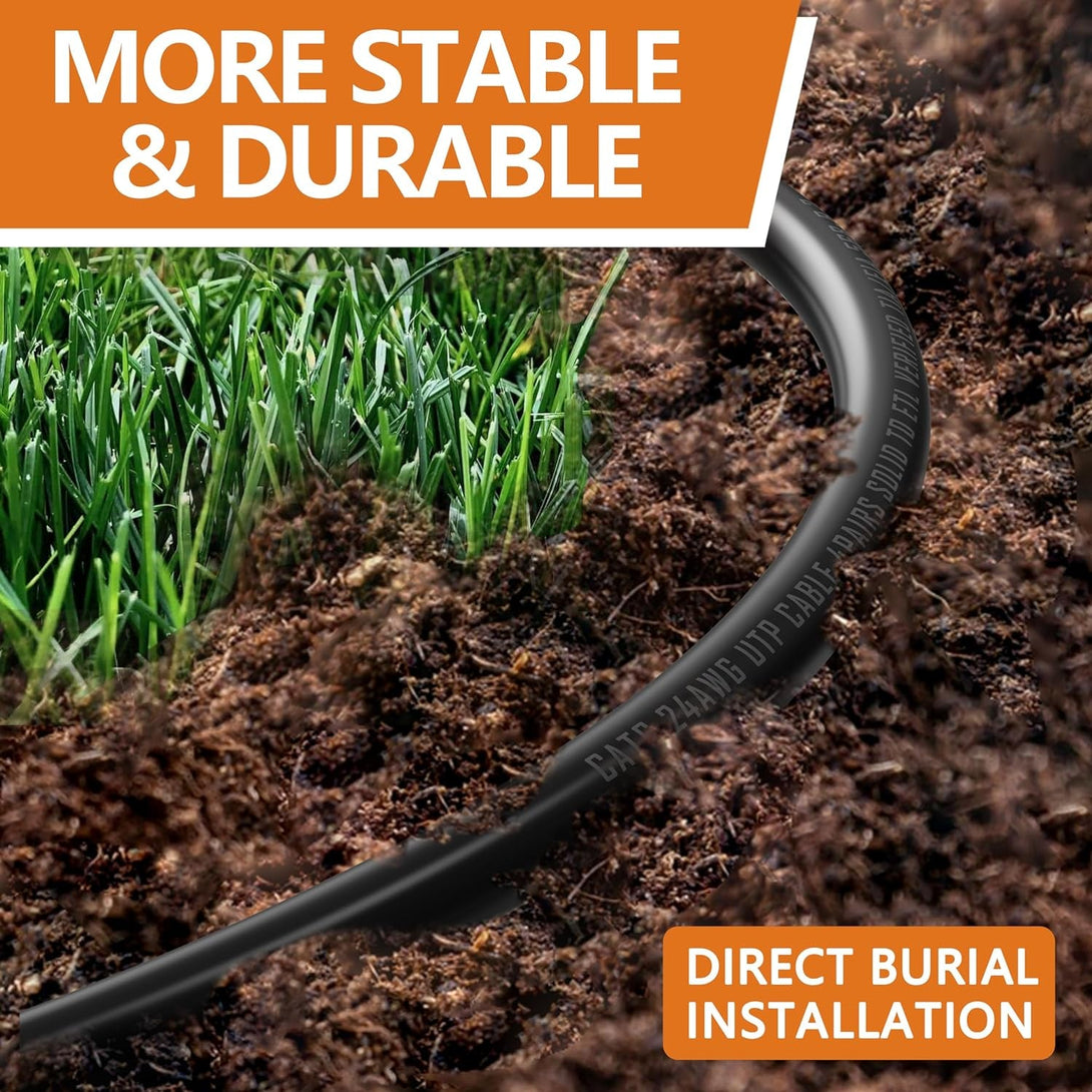 50 Ft Ethernet Cable for Cat5E/Cat6, 10Gbps 24AWG Cat6 Network Cable, Direct Burial Cable, UTP, LLDPE, RJ45 Patch LAN Cord, Waterproof, Indoor&Outdoor, Cat 5E Internet Cable in Black for PC