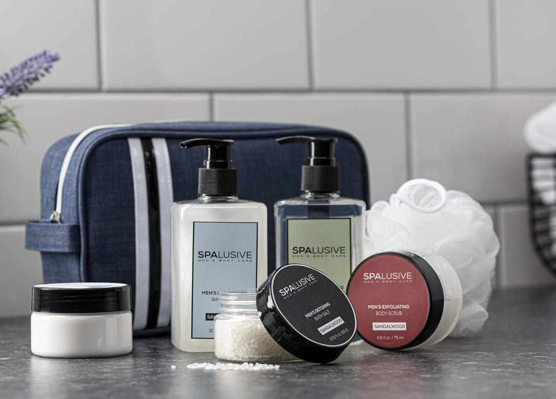 Luxury Spa Gift Set for Men - Natural Men’S Gift Basket - Great Gift for Guys for Holidays, Birthdays, High School, College Grad, Father’S Day Bath and Body Set - Fresh Sandalwood Scent