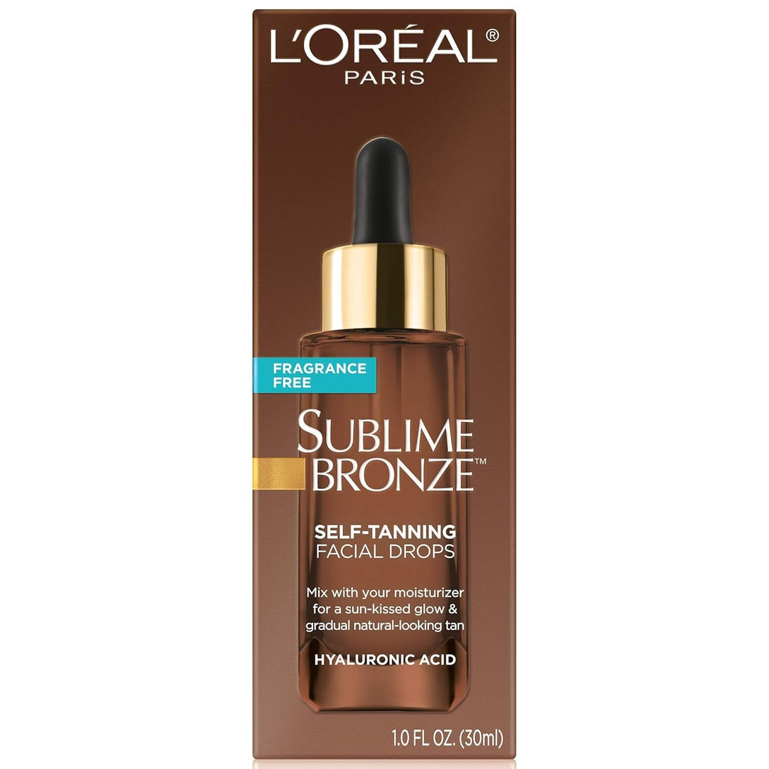 L’Oreal Paris Sublime Bronze Self Tanning Facial Drops with Hyaluronic Acid, Gradual Tan, Fragrance-Free, 1 Fl. Oz