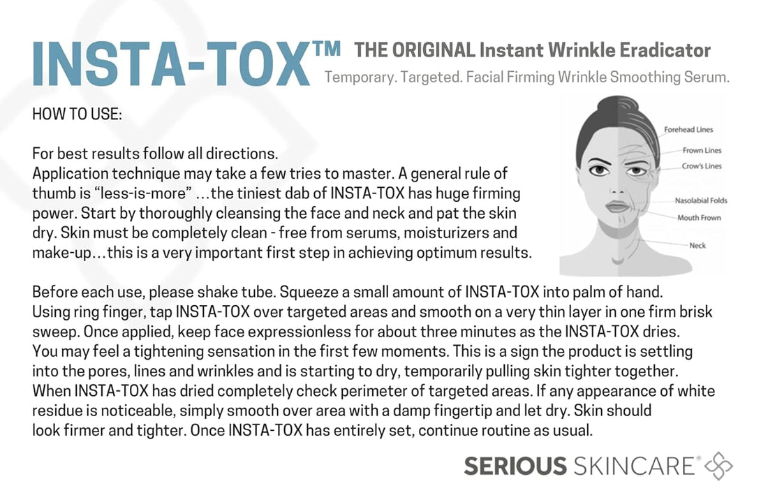 Serious Skincare - INSTA-TOX Instant Line and Wrinkle Filler Face Serum - Firm and Smooth Fine Lines, Deep Wrinkles and Pores - Temporary Skin Tightener - .75 Oz