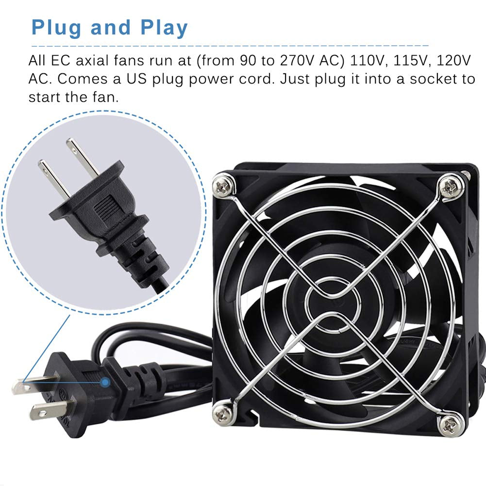 GDSTIME EC AXIAL 8025, Muffin Fan 110V 115V 120V 220V 240V AC 80Mm X 25Mm Small Brushless Cooling Fan with Switch Power Cord for DIY Ventilation Exhaust Projects