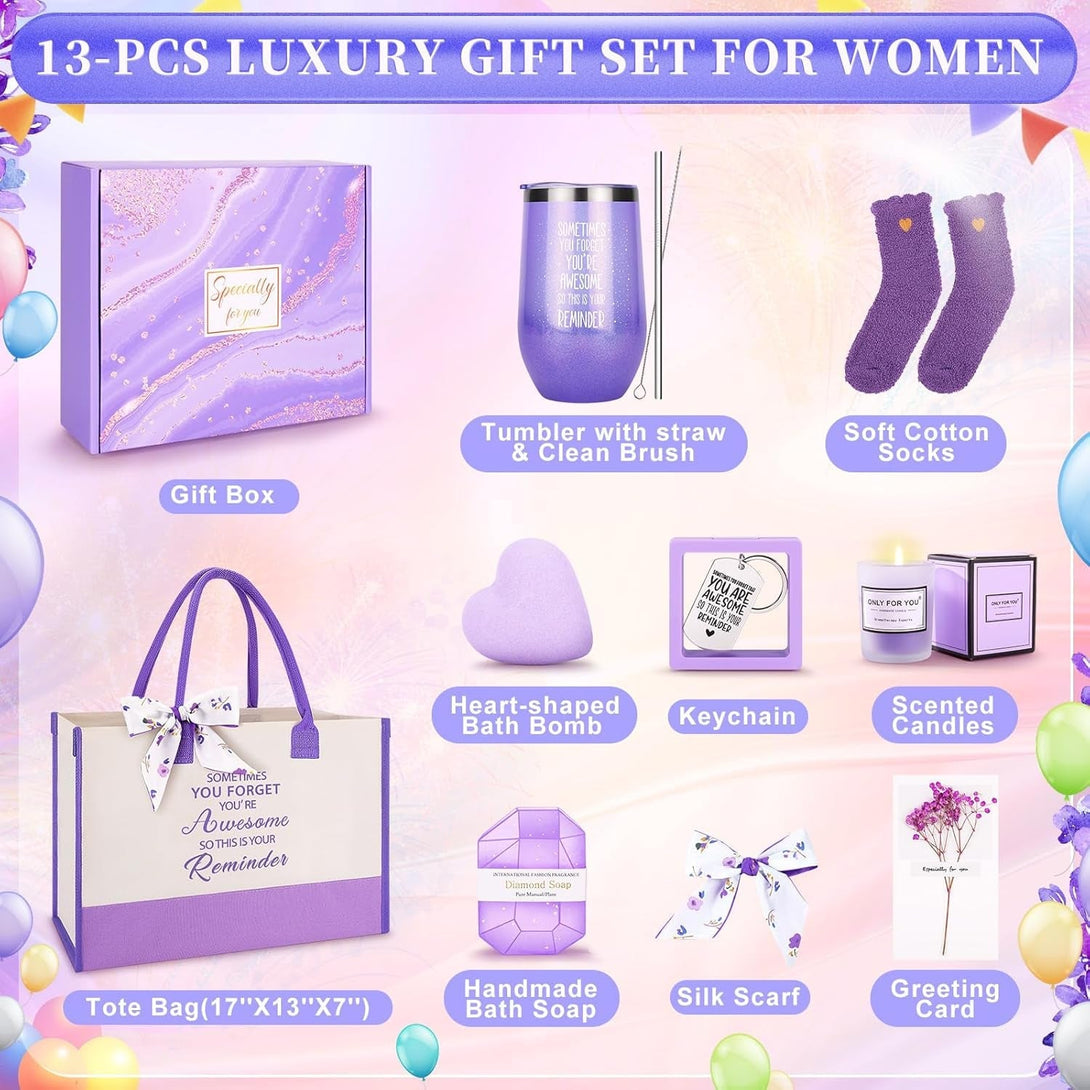 13PCS Birthday Gifts for Women,Mom, Wife, Girlfriend, Sister, Her- Self Care Package Get Well Soon Gifts Basket for Women Lavender Relaxing Spa Gifts Care Package Mothers Day Baskets for Mom