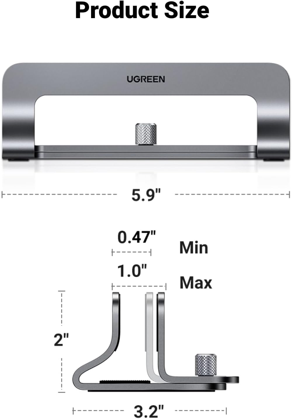 UGREEN Vertical Laptop Stand Holder for Desk Compatible with Macbook Pro, Macbook Air Stand Vertical Aluminum Adjustable for up to 17.3 Inch Gaming Laptop, Gray