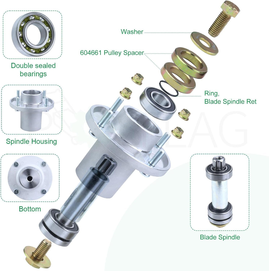 3 Pack 607418 Spindle Assembly with 604664 Pulley Replaces Hustler 607418 Spindle 607418, 601804 Hustler 601804 Spindle Assembly, Hustler Raptor SD 54 Parts, Hustler Raptor SD 54 Deck Spindles