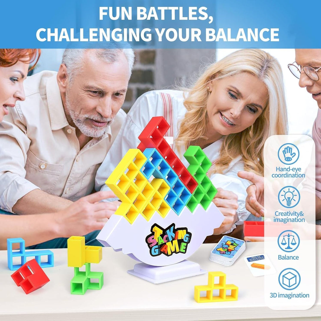 48PCS Stack Attack Game for Adult & Kids, Tetra Board Tower Games for Family Travel Party, 2 Players Balance Stacking Toy, Team Toys Building Block
