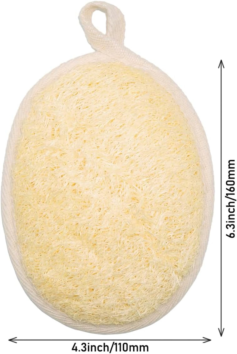 3 Pack Natural Loofah Bath Exfoliation Body Scrubber & Shower Sponge, Eco-Friendly Biodegradable Exfoliating Scrubber for Women & Men, Beige